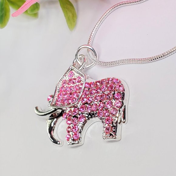 Pink Pave Crystal Elephant Necklace - Picture 4 of 6